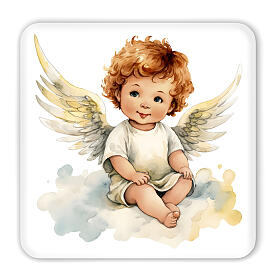 Cuadrito ángel sentado en nube caja regalo 10x10 cm