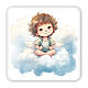 Wooden picture of angel sitting with crossed legs, gift box, 4x4 in s1