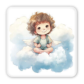 Quadro anjo sentado pernas cruzadas com caixa 10x10 cm