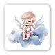 Wooden picture of little angel with flower and gift box, 10x10 cm s1