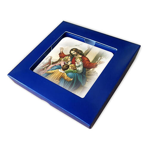 Jesús con niños cuadro de madera con caja regalo 10x10 cm 2