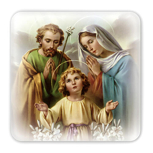Quadretto in legno con scatola Sacra Famiglia 10x10 cm 1