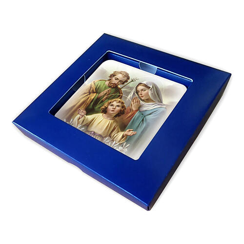 Quadretto in legno con scatola Sacra Famiglia 10x10 cm 2