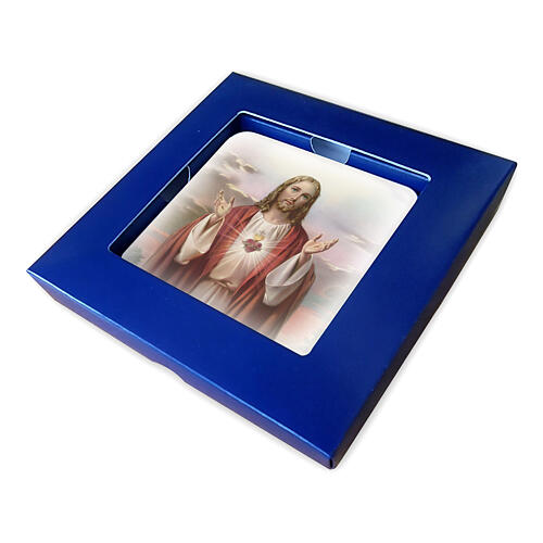 Sagrado Corazón Jesús cuadrito madera con caja regalo 10x10 cm 2