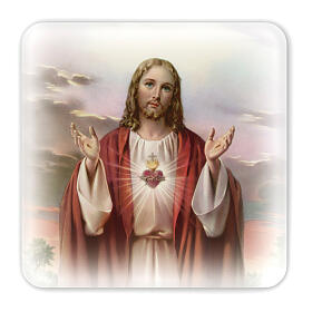 Sacré-Coeur de Jésus tableau bois avec boîte cadeau 10x10 cm