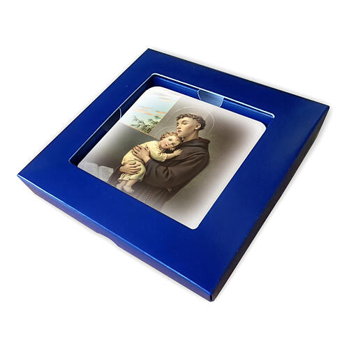 Tableau Saint Antoine de Padoue bois avec boîte cadeau 10x10 cm 2