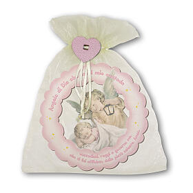 Runder rosa Rahmen mit Engel Laterne 10 cm