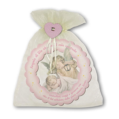 Quadro redondo cor-de-rosa com anjo lanterna 10 cm 2