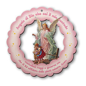 Round pink decoration with angel on the bridge, 5 in
