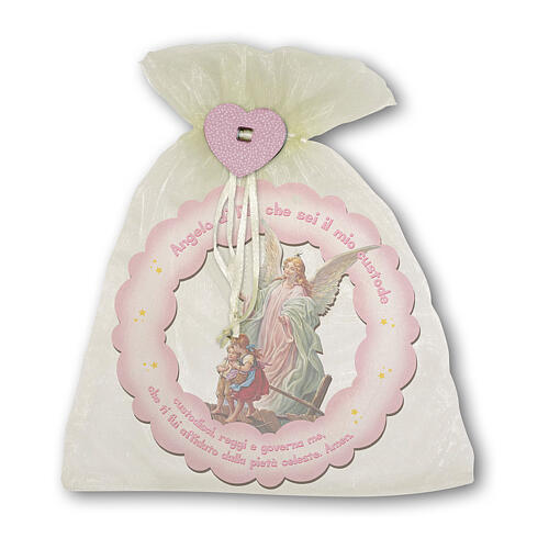 Round pink decoration with angel on the bridge, 5 in 2