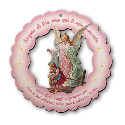 Tableau rose rond ange sur pont 10 cm 1