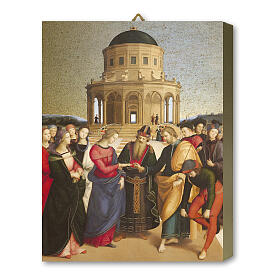 „Vermählung der Jungfrau Maria“ auf Holztafel mit Geschenketui, 25×20 cm