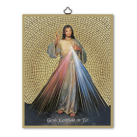 Wandbild, Jesus der Barmherzige – mit goldener Mosaikoptik und italienischer Inschrift, 25 x 20 cm