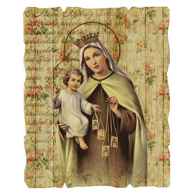 Vintage wooden picture of Our Lady of Mount Carmel 15x10 cm