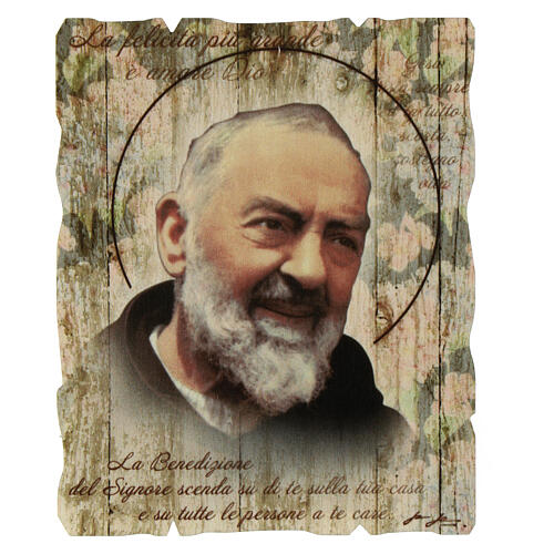 Tableau Saint Pio bénédiction bois 15x10 cm 1