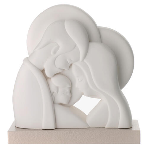 Relief Heilige Familie aus weißem Harz, Statue, 20x18 cm 1