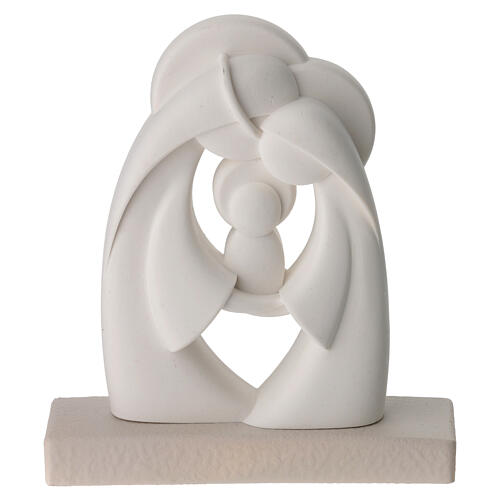 Statua Sacra Famiglia stilizzata bomboniera resina bianca 10x10 cm 1