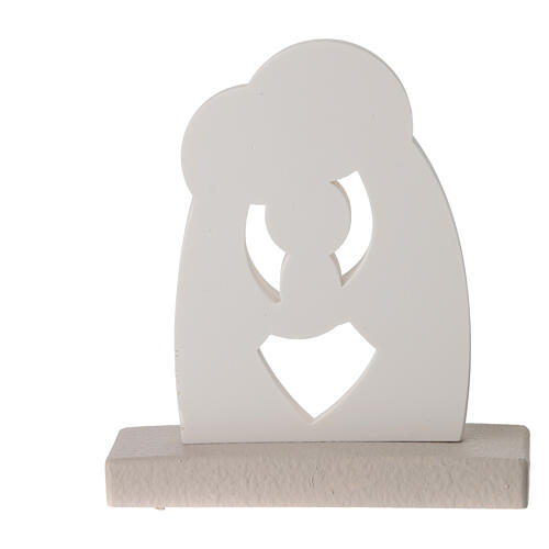 Statua Sacra Famiglia stilizzata bomboniera resina bianca 10x10 cm 3