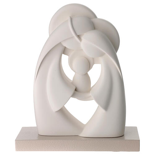 Stylized Holy Family statue in white resin on a base, 24x18 cm 1