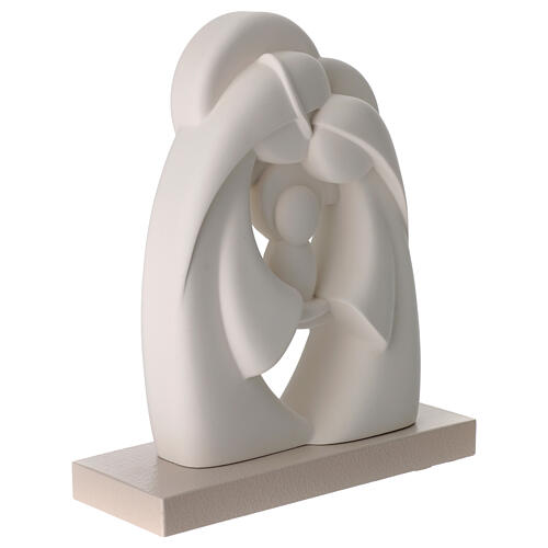 Stylized Holy Family statue in white resin on a base, 24x18 cm 2