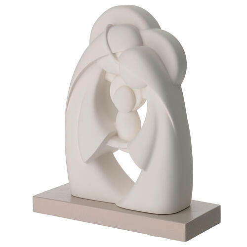 Stylized Holy Family statue in white resin on a base, 24x18 cm 3