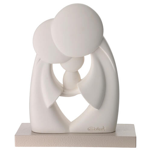 Stylized Holy Family statue in white resin on a base, 24x18 cm 4