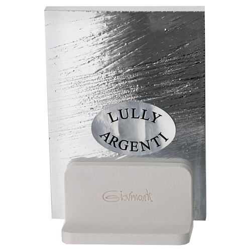 Geometric Holy Family small painting with silver background, 5x4 in 3