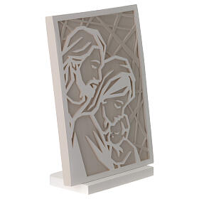 Sacred Family embrace painting in dove-grey and white resin, 6x4 in