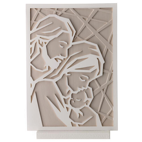 Sacred Family embrace painting in dove-grey and white resin, 6x4 in 1