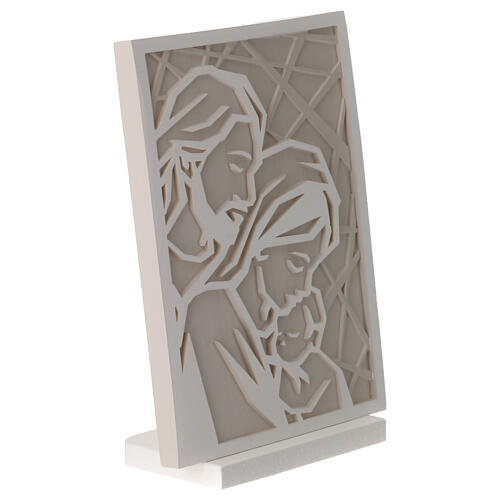 Sacred Family embrace painting in dove-grey and white resin, 6x4 in 2