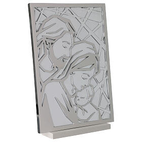 Cuadrito Sagrada Familia plata bajorrelieve blanco resina 24x16 cm