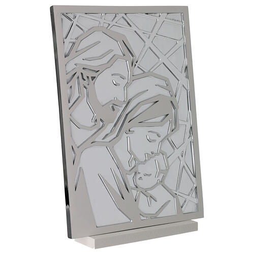 Cuadrito Sagrada Familia plata bajorrelieve blanco resina 24x16 cm 2