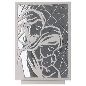Quadretto Sacra Famiglia argento bassorilievo bianco resina 24x16 cm