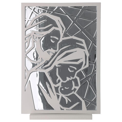 Quadretto Sacra Famiglia argento bassorilievo bianco resina 24x16 cm 1