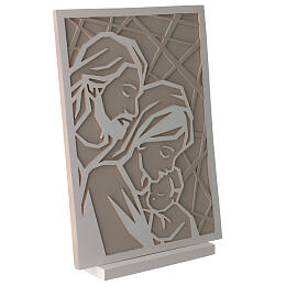 Stylised Holy Family picture in dove-grey and white, 9x6 in