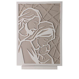 Tableau Sainte Famille stylisé taupe blanc 24x16 cm