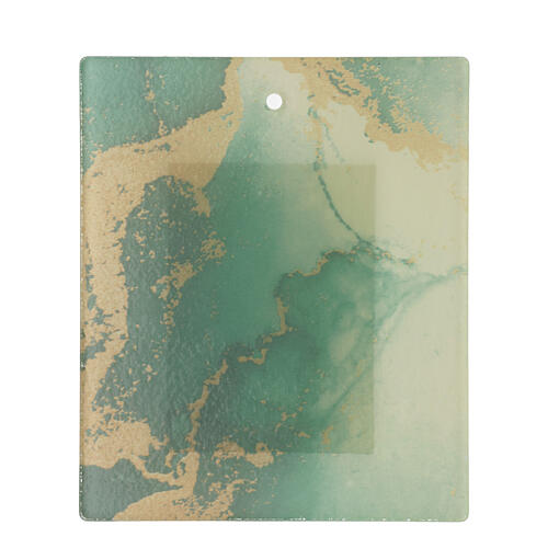 Glass picture of the Holy Family, marbled green and gold, 7x6 in 3