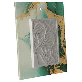 Quadro Sacra Famiglia marmorizzato verde oro vetro 18x15 cm
