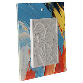 Small picture of the Holy Family, white resin multicolour glass background, 7x6 in