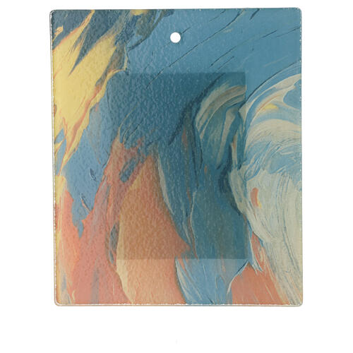 Quadro Sagrada Família resina branca fundo multicor vidro 18x15 cm 3