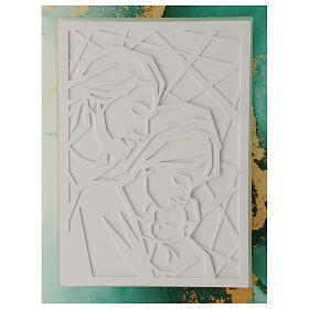 Glass picture with resin Holy Family bas-relief, geometric and marbled patterns, 13x11 in