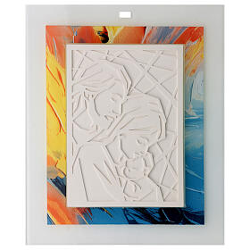 Tableau Sainte Famille résine blanche verre coloré 34x28 cm