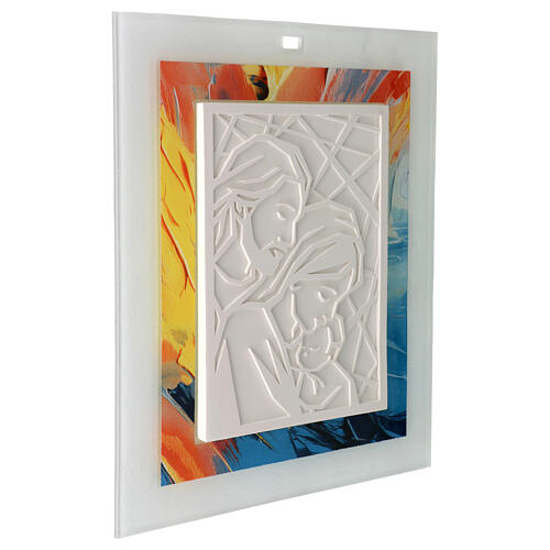 Quadro Sacra Famiglia resina bianca vetro colorato 34x28 cm 3
