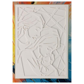 Quadro Sagrada Família resina branca vidro colorido 34x28 cm