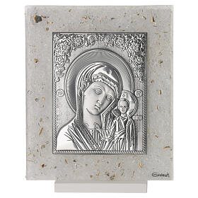 Icon of Our Lady of Kazan, bilaminate silver, glass, 5.5x4 in