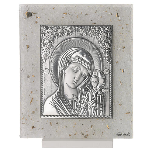 Icône Notre-Dame de Kazan bilaminé argent verre 14x10 cm 1