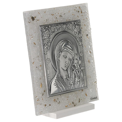 Our Lady of Kazan icon bilaminated silver glass 14x10 cm 2