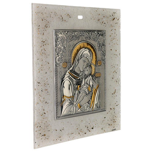 Ikone Madonna der Zärtlichkeit, Bilaminat Silber, Muranoglas 28x24 cm 3