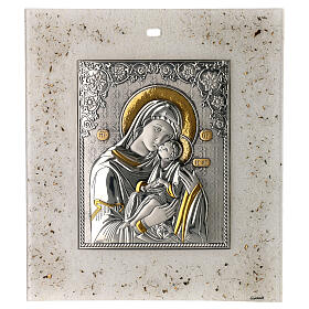Ícone Nossa Senhora da Ternura prata bilaminada vidro Murano 28x24 cm
