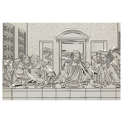 Bilaminate 925 silver Last Supper bas-relief, 18x35 in 2
